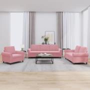 vidaXL Soffgrupp med dynor 3 delar rosa sammet