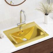 vidaXL Handfat med bräddavlopp 60x46x16 cm keramik guld