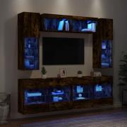 vidaXL Väggmonterade tv-skåp 6 delar med LEDs rökfärgad ek