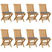 vidaXL Trädgårdsstolar med grå dynor 8 st massiv teak