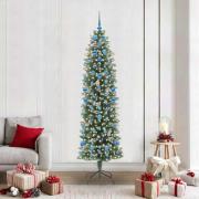 vidaXL Konstgjort smalt julträd med 300 LED-lampor Grön och vit 210 cm