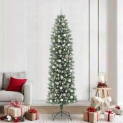 vidaXL Konstgjort smalt julträd med 300 LED-lampor Grön och vit 240 cm