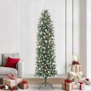 vidaXL Konstgjort smalt julträd med 300 LED-lampor Grön och vit 240 cm