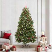 vidaXL Konstgjord julgran med LED -remsljus Grön 210 cm PVC och metall