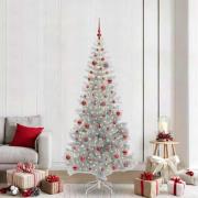 vidaXL Julgran med 300 LED-lampor med stativ Silver 210 cm PET