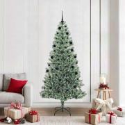 vidaXL Konstgjord Julgran Snöflockad med LED Ljus Grön och Vit 210 cm