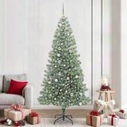 vidaXL Konstgjord Julgran Snöflockad med LED Ljus Grön och Vit 240 cm