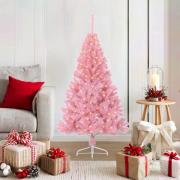 vidaXL Konstgjord Förbelyst Julgran med 150 LED-lampor Rosa 120 cm PVC