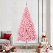 vidaXL Konstgjord Förbelyst Julgran med 300 LED-lampor Rosa 210 cm PVC