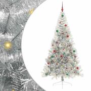 vidaXL Konstgjord Förbelyst Julgran Silver 210 cm PET