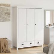 vidaXL Garderob 3 dörrar Hill vit 127x50x170 cm massiv furu