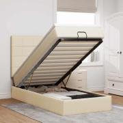 vidaXL Ottoman sängram med madrass gräddvit 80x200 cm tyg