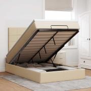 vidaXL Ottoman sängram med madrass gräddvit 120x200 cm tyg