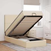 vidaXL Ottoman sängram med madrass gräddvit 90x190 cm tyg