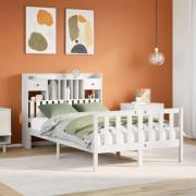 vidaXL Säng med bokhylla utan madrass vit 135x190cm massiv furu