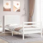 vidaXL Sängram med huvudgavel vit 90x200 cm massivt trä