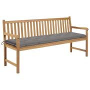 vidaXL Trädgårdsbänk med grå dyna 175 cm massiv teak