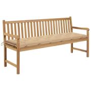 vidaXL Trädgårdsbänk med beige dyna 175 cm massiv teak