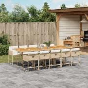 vidaXL Matgrupp för trädgården med dynor 11 delar beige konstrotting