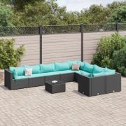 vidaXL Loungegrupp 10 delar med svarta dynor konstrotting