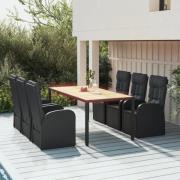 vidaXL Matgrupp för trädgården med dynor 7 delar svart konstrotting