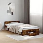 vidaXL Sängram med låda rökfärgad ek 75x190 cm konstruerad trä