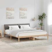 vidaXL Sängram med huvudgavel Brun och taupe 200 x 200 cm Massiv furu