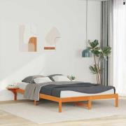 vidaXL Sängram med sidobord Vaxbrun 160 x 210 cm Massiv furu