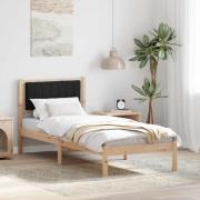 vidaXL Sängram med Klädd Huvudgavel Svart 75 x 190 cm Massiv furu