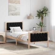 vidaXL Sängram med huvudgavel Svart 75 x 190 cm Massiv furu