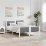 vidaXL Sängram med huvudgavel Vit och ljusgrå 135 x 190 cm Massiv furu