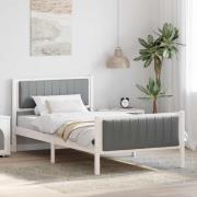 vidaXL Sängram med huvudgavel Vit och ljusgrå 100 x 200 cm Massiv furu