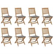 vidaXL Hopfällbara trädgårdsstolar med dynor 8 st massivt akaciaträ