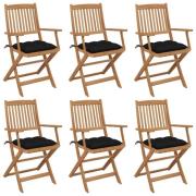 vidaXL Hopfällbara trädgårdsstolar med dynor 6 st massivt akaciaträ