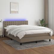 vidaXL Ramsäng med madrass & LED taupe 140x190 cm tyg