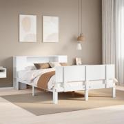 vidaXL Säng med bokhylla utan madrass vit 135x190cm massiv furu