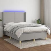 vidaXL Ramsäng med madrass & LED ljusgrå 140x190 cm tyg