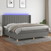 vidaXL Ramsäng med madrass & LED mörkgrå 200x200 cm tyg