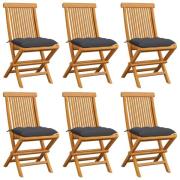 vidaXL Trädgårdsstolar 6 st med antracita dynor massiv teak