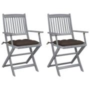vidaXL Hopfällbara trädgårdsstolar med dynor 2 st massivt akaciaträ