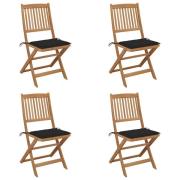 vidaXL Hopfällbara trädgårdsstolar med dynor 4 st massivt akaciaträ