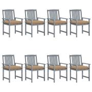 vidaXL Trädgårdsstolar med dynor 8 st massivt akaciaträ grå