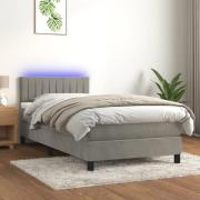 vidaXL Resårsäng med madrass och LED ljusgrå 90x190 cm sammet