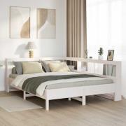 vidaXL Säng med bokhylla utan madrass vit 140x200cm massiv furu