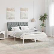 vidaXL Sängram med Klädd Huvudgavel Vit 160 x 200 cm Massiv furu