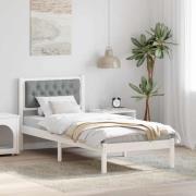 vidaXL Sängram med huvudgavel Ljusgrå 90 x 190 cm Massiv furu