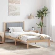 vidaXL Sängram med Klädd Huvudgavel Ljusgrå 90 x 200 cm Massiv furu