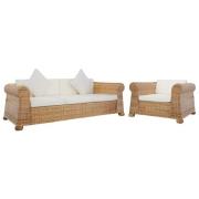 vidaXL Soffgrupp 2 delar med dynor naturlig rotting