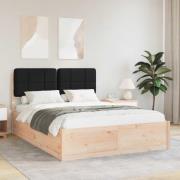 vidaXL Sängram med Klädd Huvudgavel Svart 135 x 190 cm Massiv furu