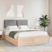 vidaXL Sängram med Klädd Huvudgavel Ljusgrå 135 x 190 cm Massiv furu